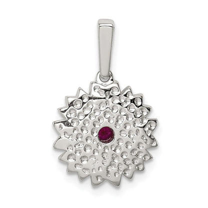 Sterling Silver Created Ruby and Enamel Flower Pendant