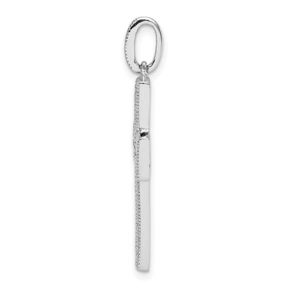 Sterling Silver Rhodium-plated CZ & Lab Cr. Blue Spinel Cross Pendant