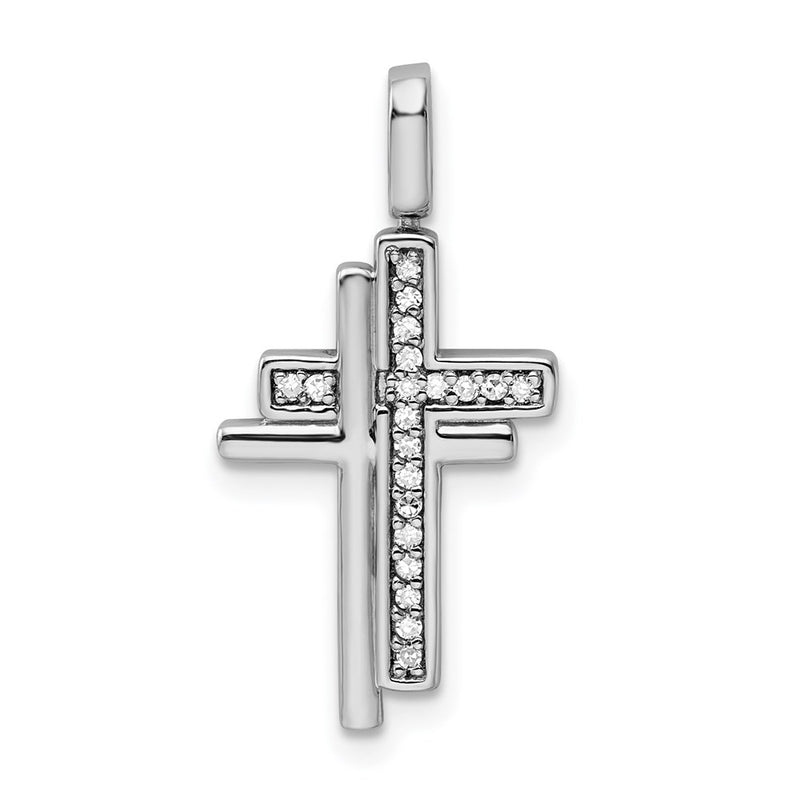 Sterling Silver Rhodium 0.2ct. Blk & Wht Dia.Reversible Cross Pendant