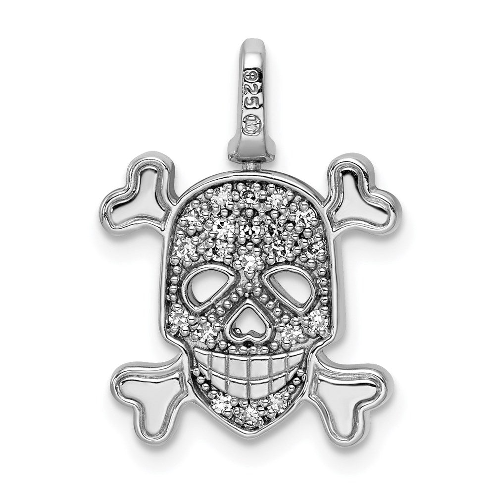 Sterling Silver Rhodium 0.2ct. Blk & Wht Dia. Reversible Skull Pendant