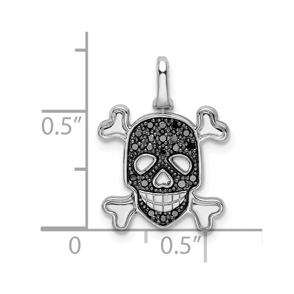 Sterling Silver Rhodium 0.2ct. Blk & Wht Dia. Reversible Skull Pendant