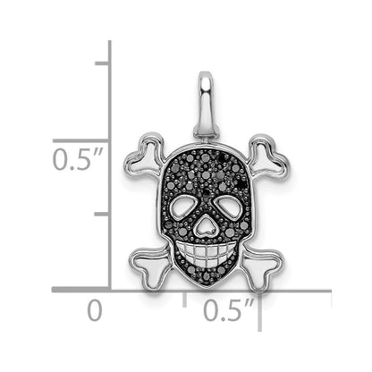 Sterling Silver Rhodium 0.2ct. Blk & Wht Dia. Reversible Skull Pendant