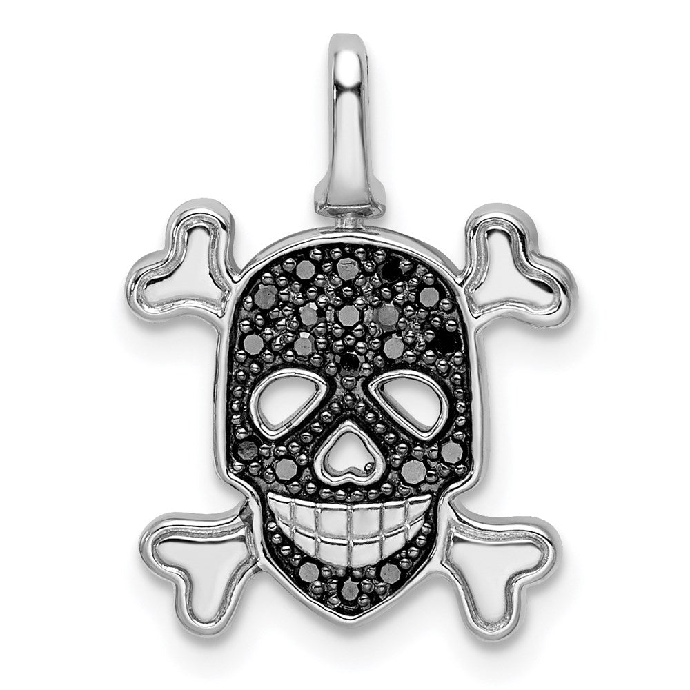 Sterling Silver Rhodium 0.2ct. Blk & Wht Dia. Reversible Skull Pendant
