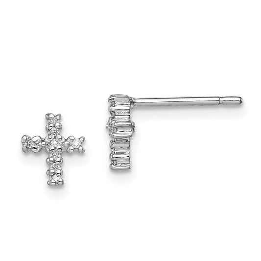 Sterling Silver Rhodium Diamond Cross Post Earrings