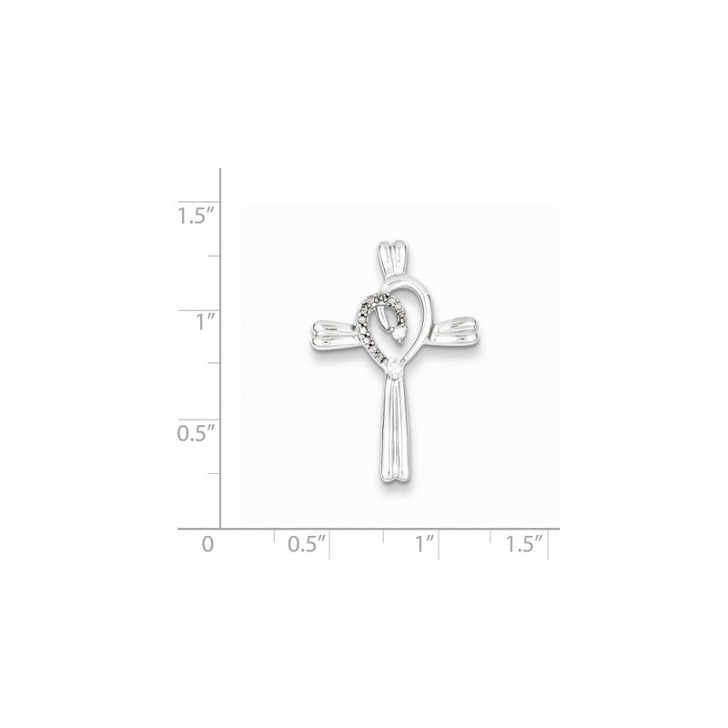 Sterling Silver Diamond Heart Cross Pendant