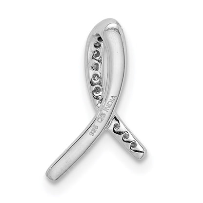 Sterling Silver Rhodium Diamond Awareness Ribbon Pendant