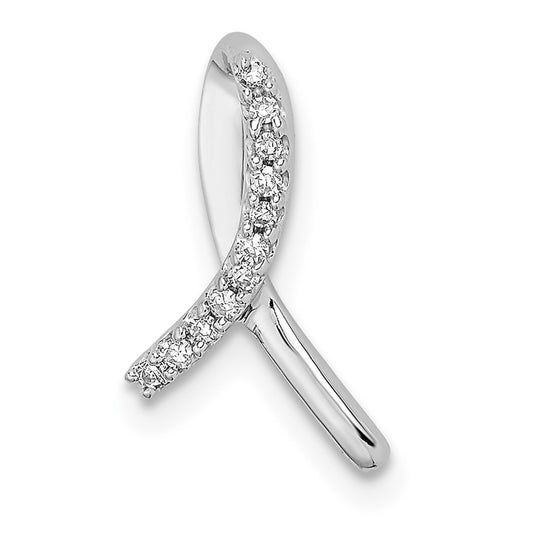 Sterling Silver Rhodium Diamond Awareness Ribbon Pendant