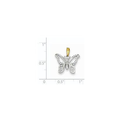 Sterling Silver & 14k Gold-plated Diamond Butterfly Pendant