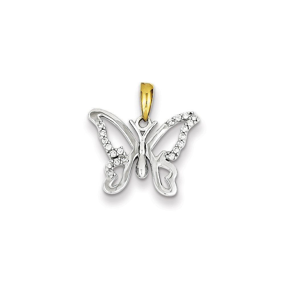 Sterling Silver & 14k Gold-plated Diamond Butterfly Pendant