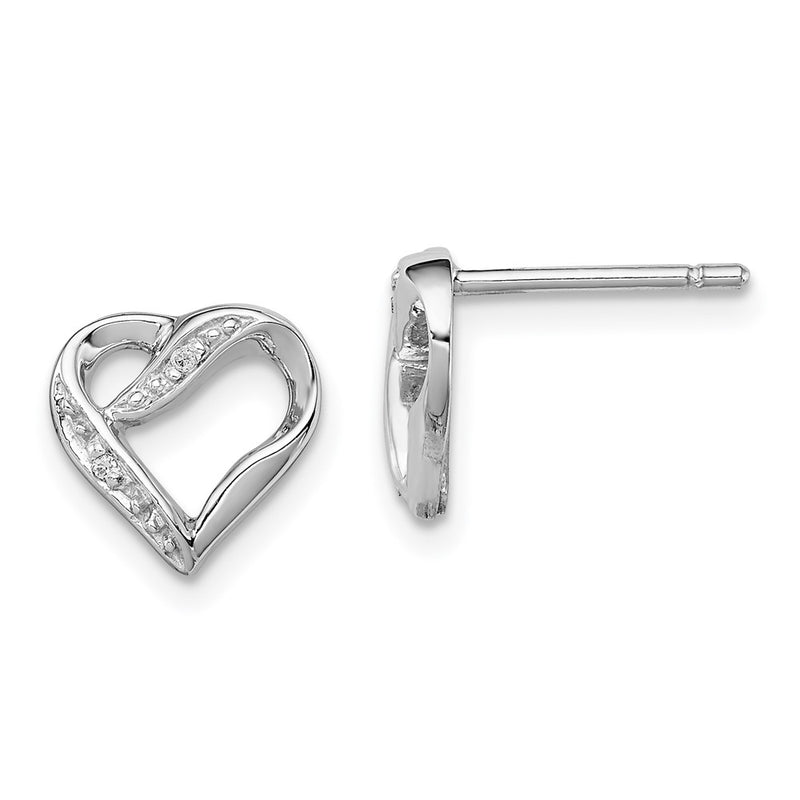 Sterling Silver Rhodium Diamond Heart Post Earrings