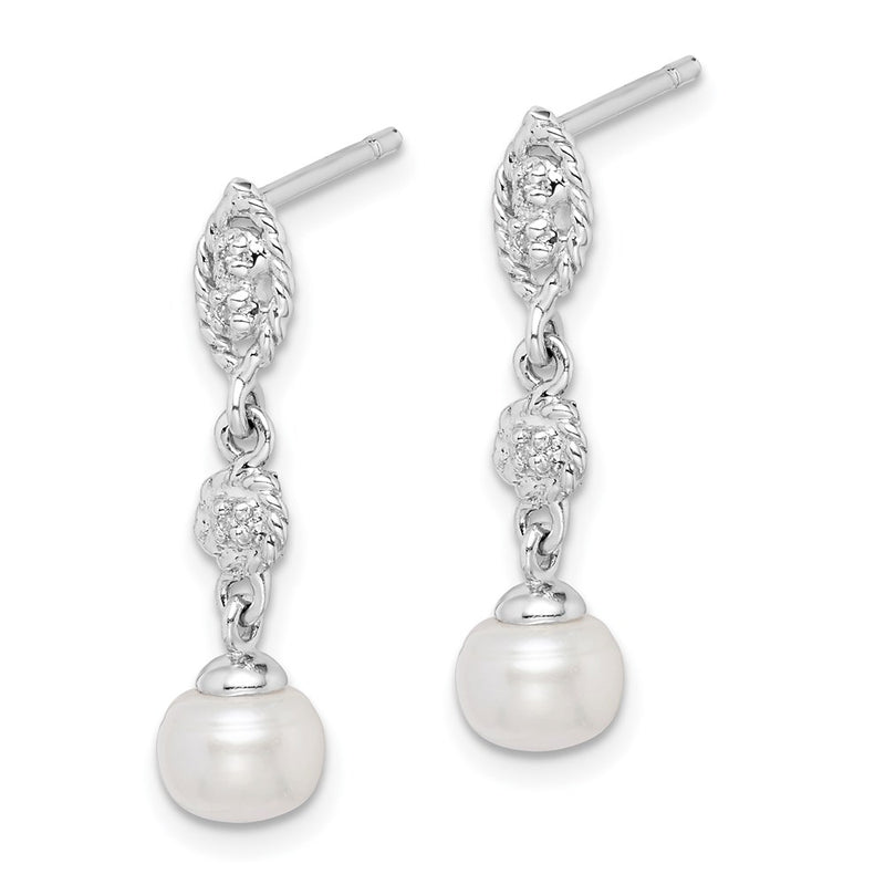 Sterling Silver Rhodium 6mm FW Cultured Pearl & Diamond Post Ear