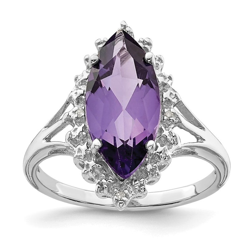 Sterling Silver Rhodium Amethyst Diamond Ring