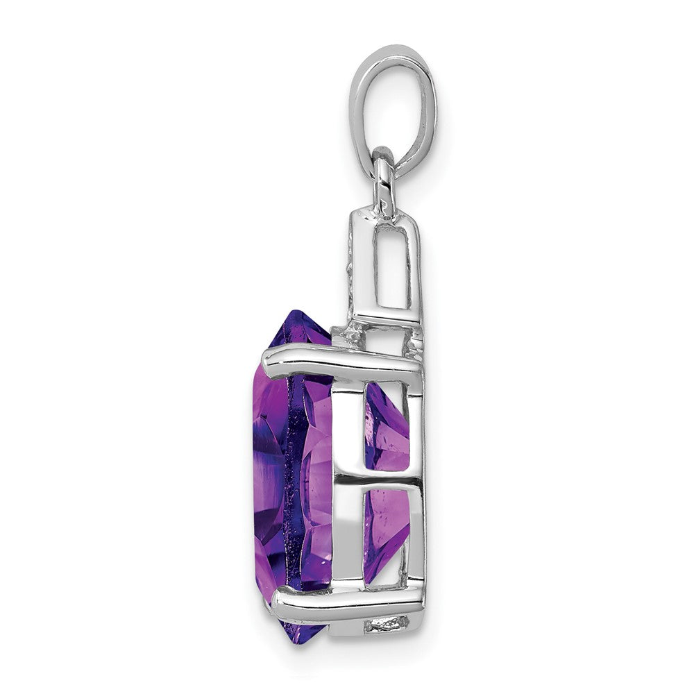 Sterling Silver Rhodium Amethyst & Diamond Pendant