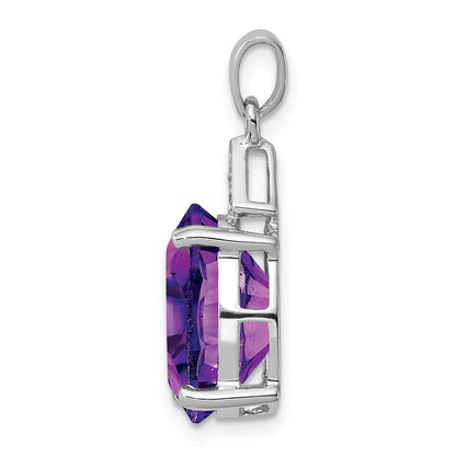 Sterling Silver Rhodium Amethyst & Diamond Pendant