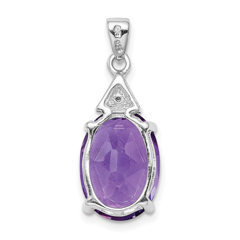 Sterling Silver Rhodium Amethyst & Diamond Pendant