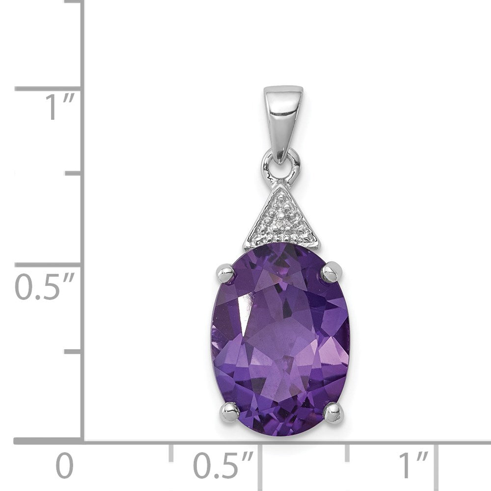Sterling Silver Rhodium Amethyst & Diamond Pendant