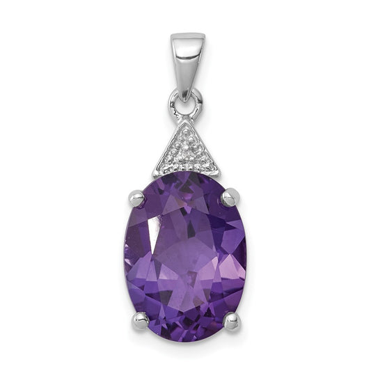Sterling Silver Rhodium Amethyst & Diamond Pendant