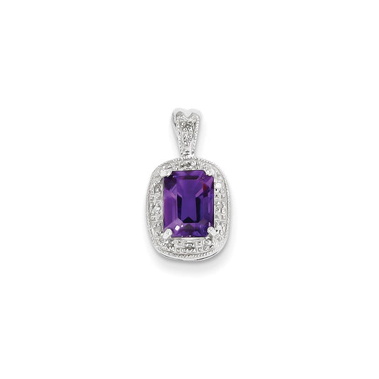 Sterling Silver Rhodium Amethyst & Diamond Pendant