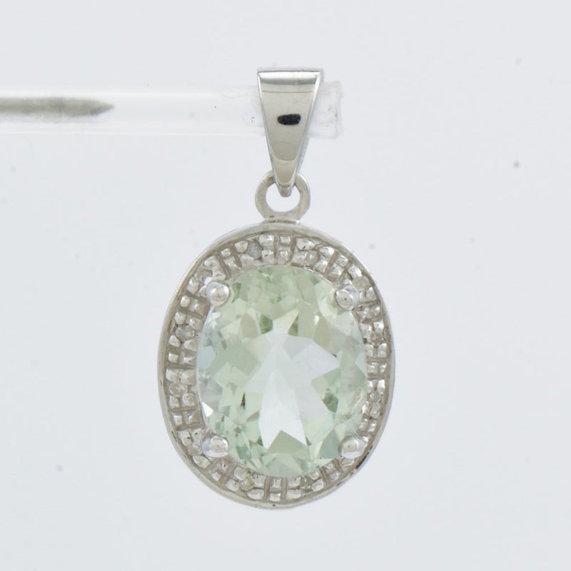 Sterling Silver Rhodium Green Quartz & Diamond Pendant