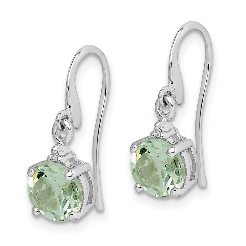Sterling Silver Rhodium Plated Green Quartz & Diam Wire Earrings