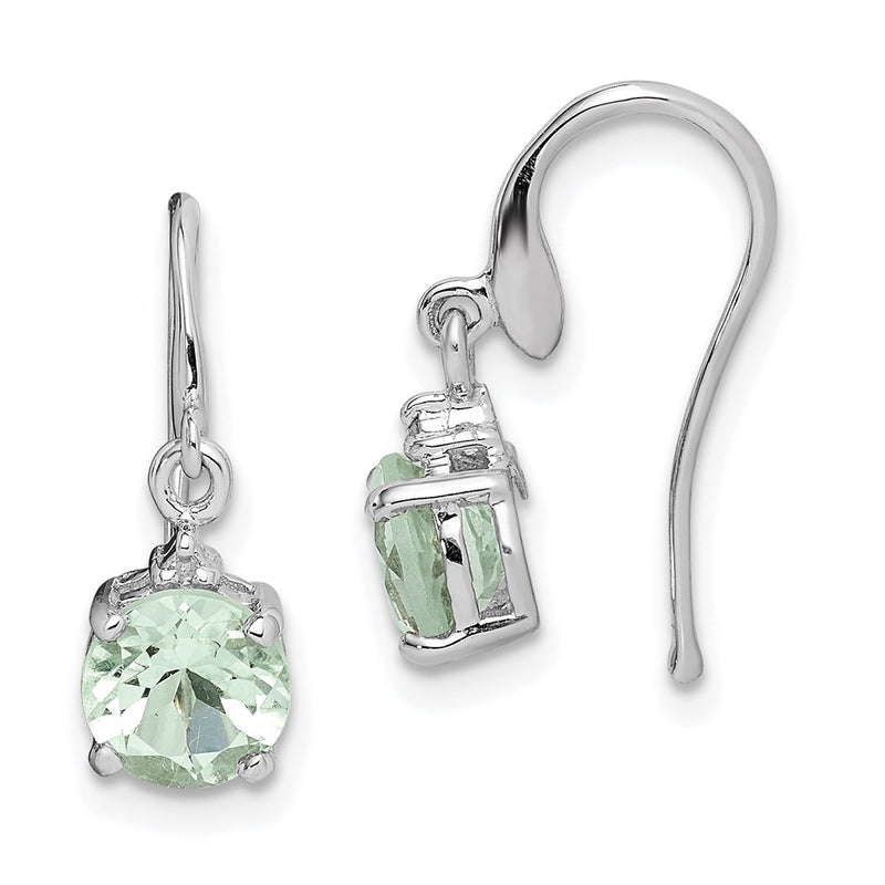 Sterling Silver Rhodium Plated Green Quartz & Diam Wire Earrings