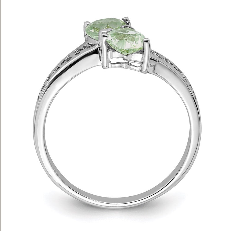 Sterling Silver Rhodium Green Quartz Heart Ring