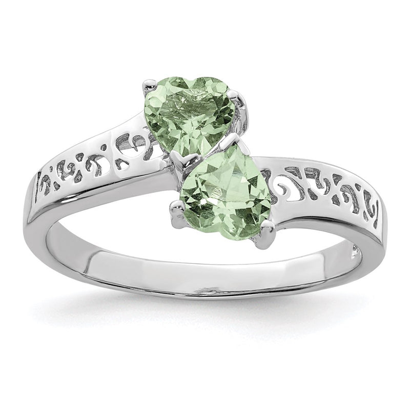 Sterling Silver Rhodium Green Quartz Heart Ring
