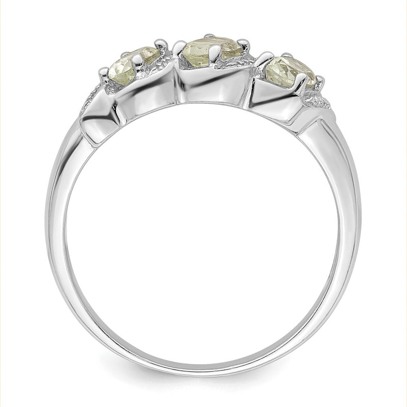 Sterling Silver Rhodium Green Quartz & Diamond Ring