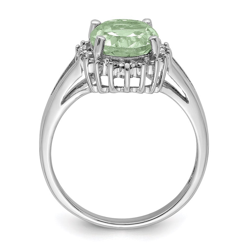 Sterling Silver Rhodium Green Quartz & Diamond Ring