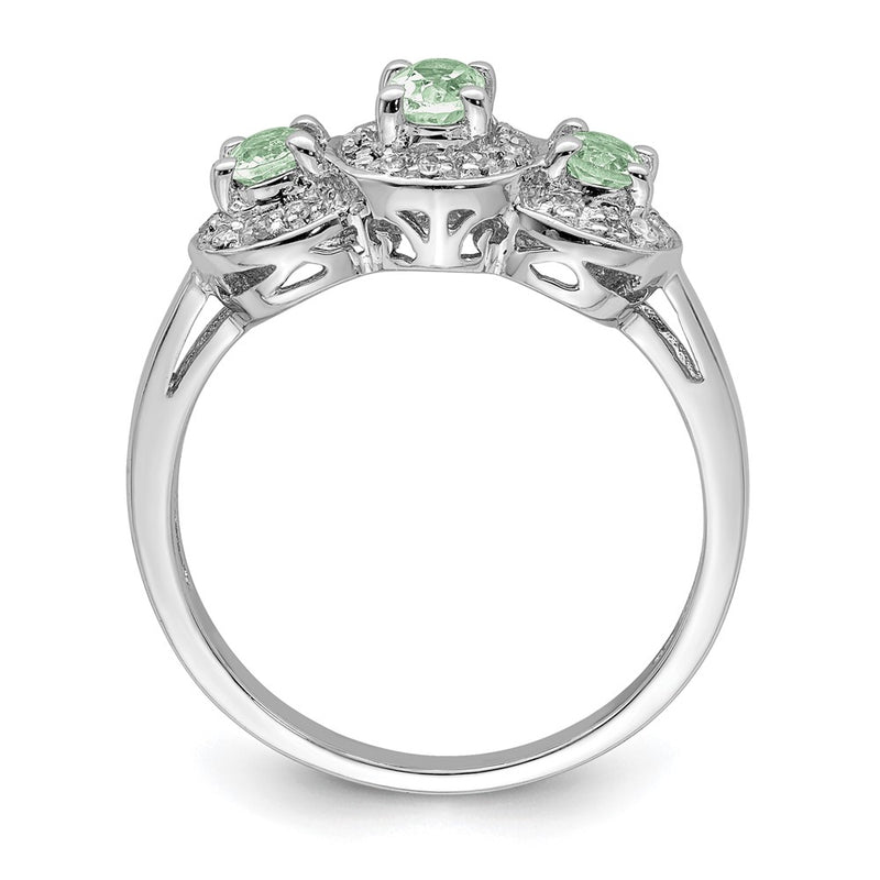 Sterling Silver Rhodium Green Quartz & Diamond Ring