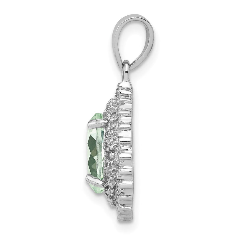 Sterling Silver Rhodium Green Quartz & Diamond Pendant