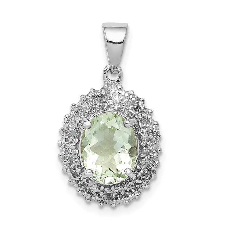 Sterling Silver Rhodium Green Quartz & Diamond Pendant