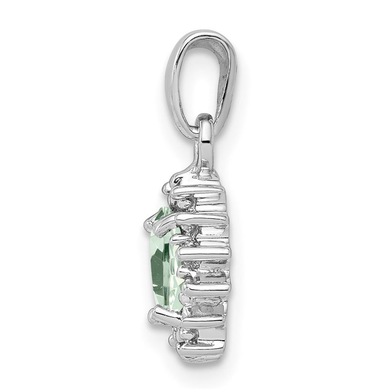Sterling Silver Rhodium Green Quartz & Diamond Pendant
