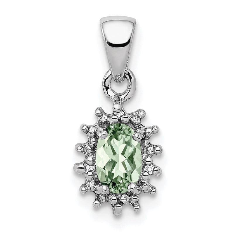 Sterling Silver Rhodium Green Quartz & Diamond Pendant