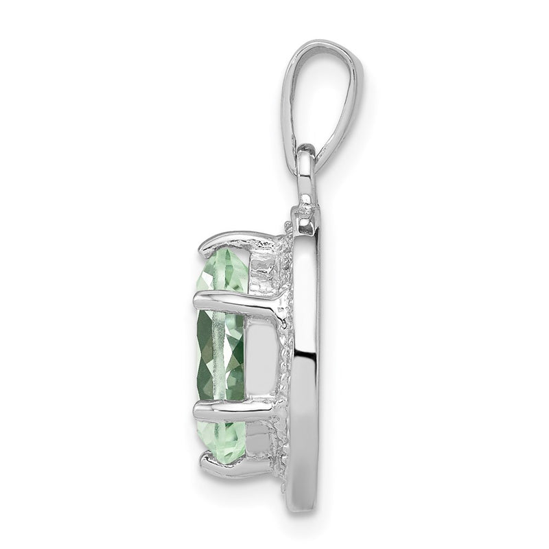 Sterling Silver Rhodium Green Quartz & Diamond Pendant