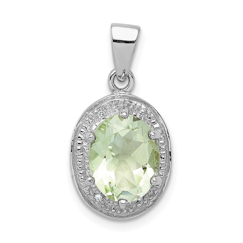 Sterling Silver Rhodium Green Quartz & Diamond Pendant