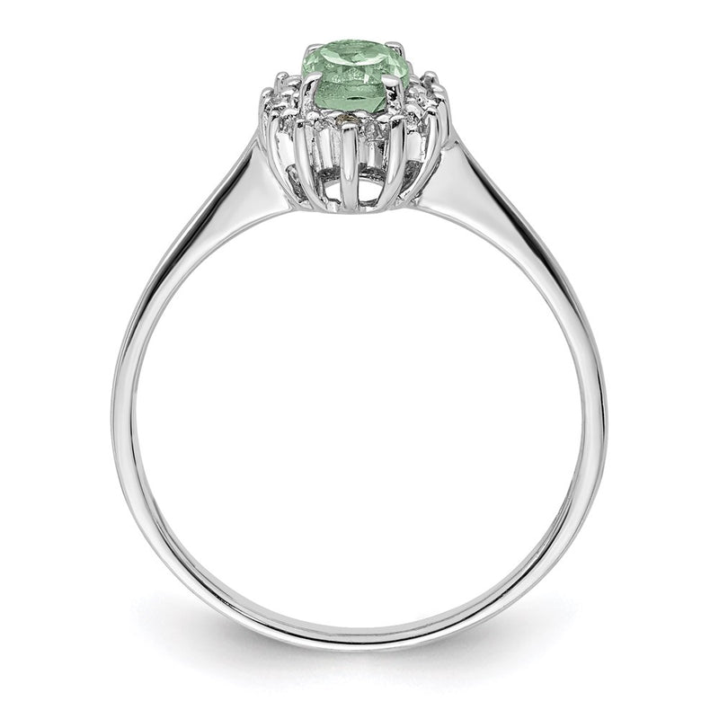Sterling Silver Rhodium Green Quartz Diamond Ring