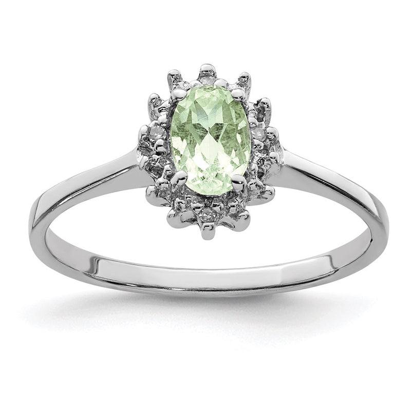 Sterling Silver Rhodium Green Quartz Diamond Ring