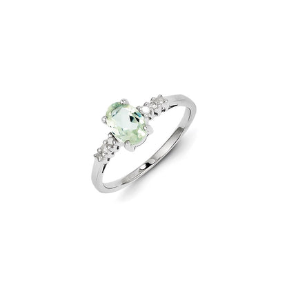Sterling Silver Rhodium Green Quartz & Diamond Ring