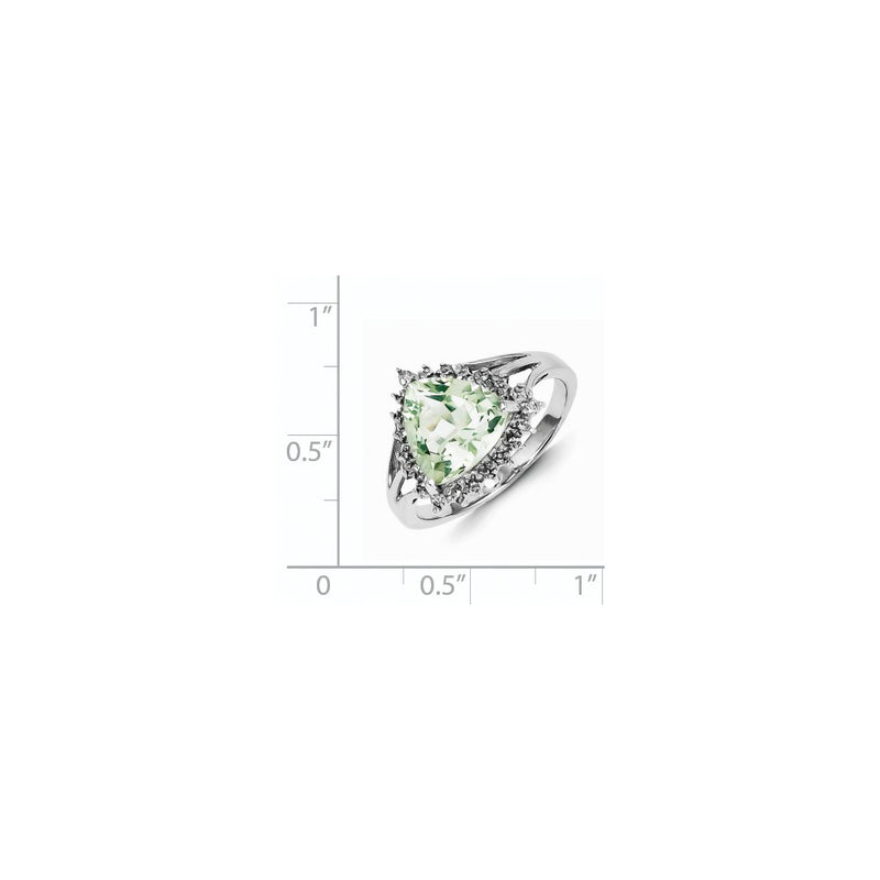 Sterling Silver Rhodium Trillion Green Quartz & Diamond Ring