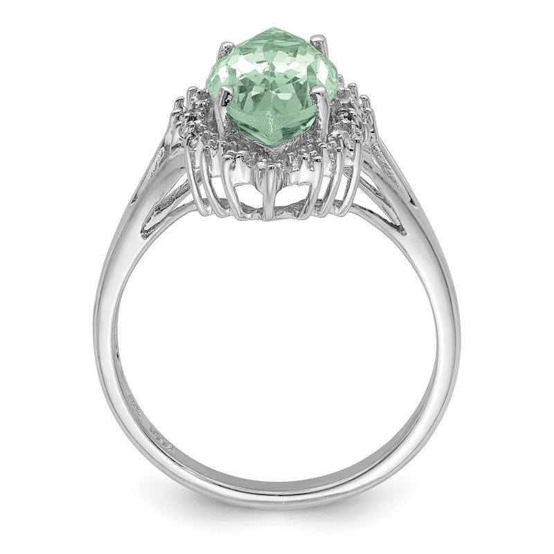 Sterling Silver Rhodium Green Quartz Diamond Ring