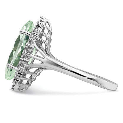 Sterling Silver Rhodium Green Quartz Diamond Ring