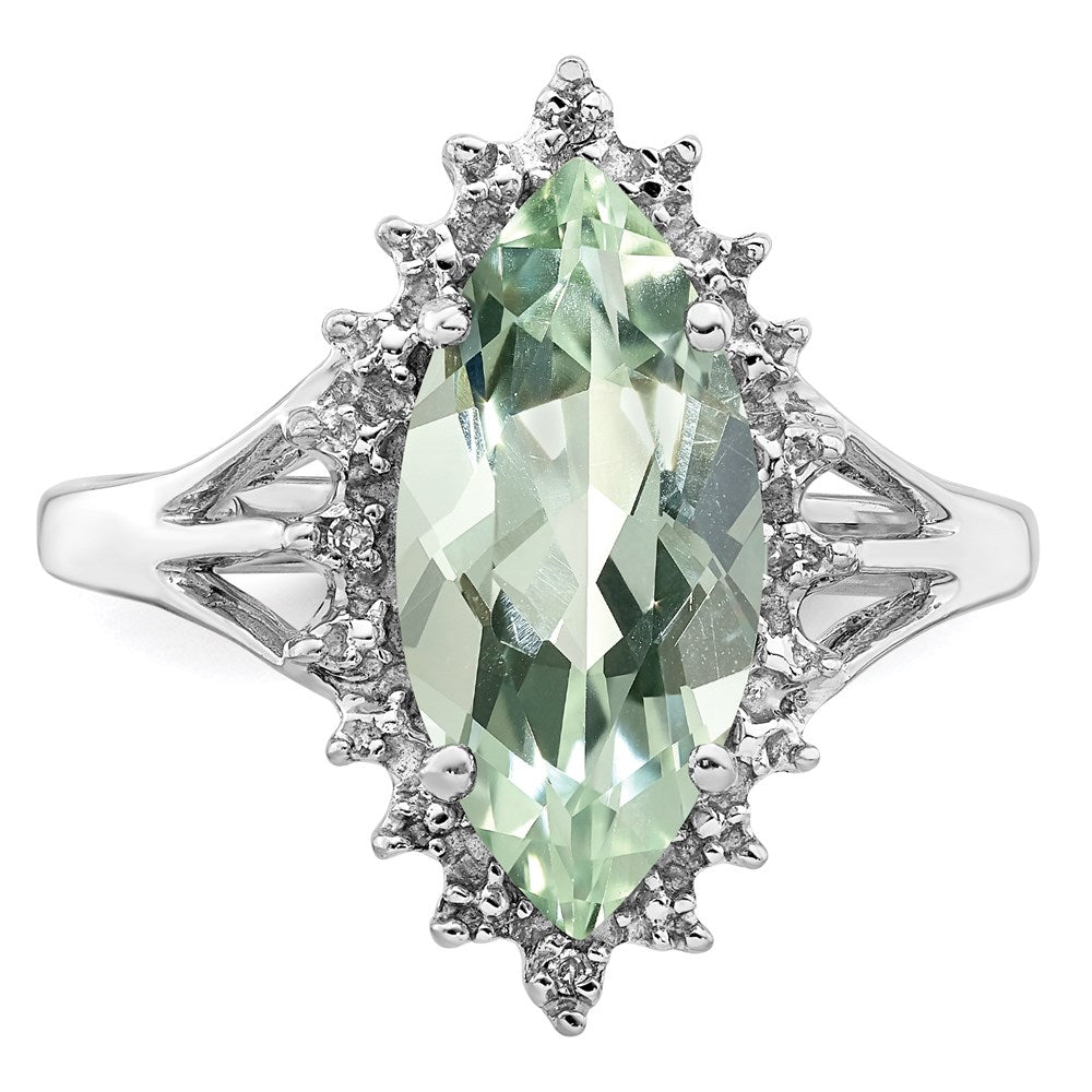 Sterling Silver Rhodium Green Quartz Diamond Ring