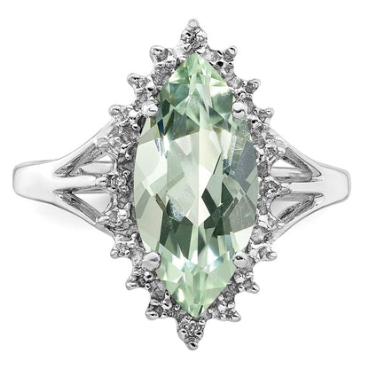 Sterling Silver Rhodium Green Quartz Diamond Ring