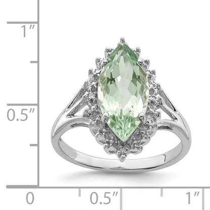 Sterling Silver Rhodium Green Quartz Diamond Ring