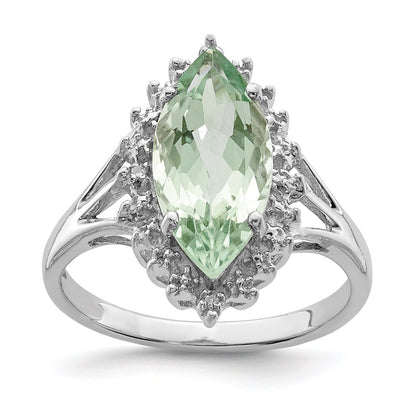Sterling Silver Rhodium Green Quartz Diamond Ring