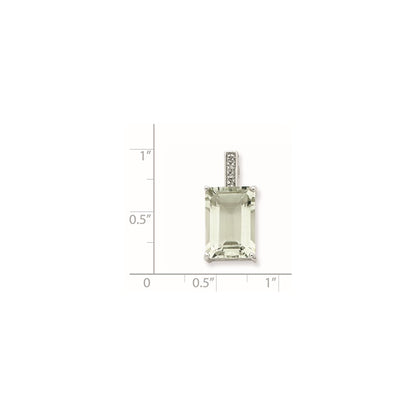 Sterling Silver Emerald-cut Green Quartz & Diamond Pendant