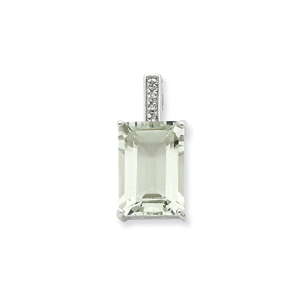 Sterling Silver Emerald-cut Green Quartz & Diamond Pendant