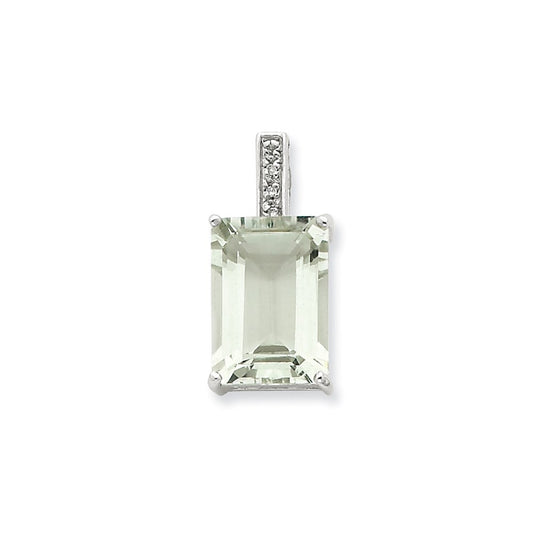 Sterling Silver Emerald-cut Green Quartz & Diamond Pendant