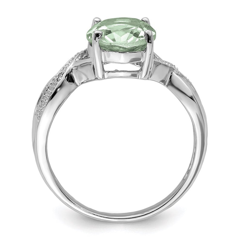 Sterling Silver Rhodium Green Quartz & Diamond Ring